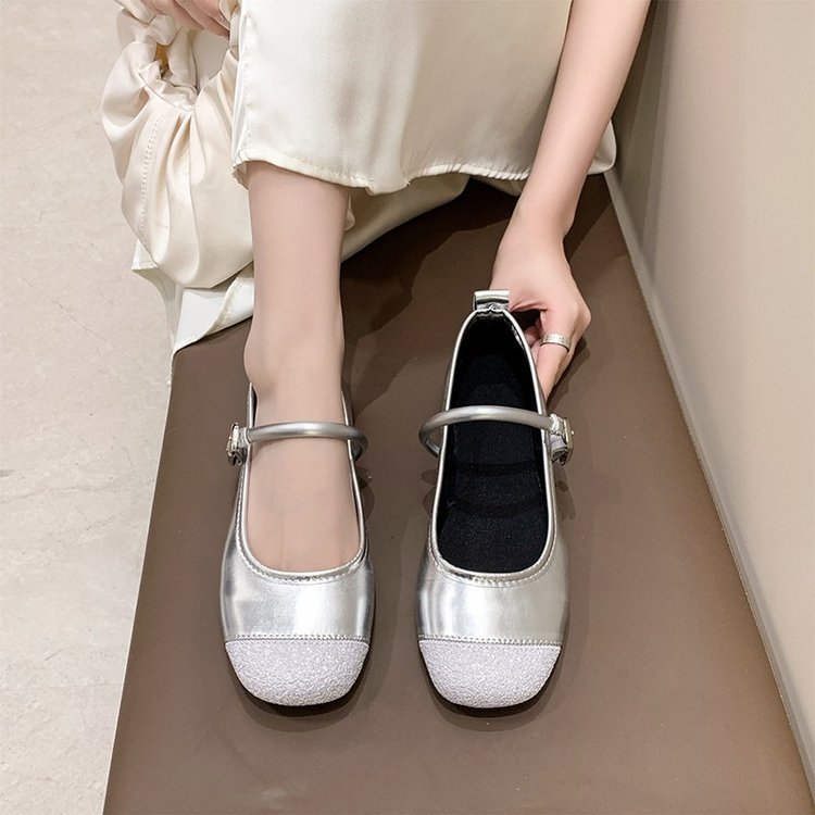 Damen elegante Ballerinas mit funkelndem Zehenbereich und dekorativem Riemen EB