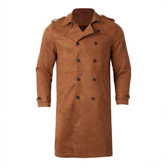 Herren Elegante Suede Trenchcoat mit doppelter Knopfleiste und praktischen Taschen EB
