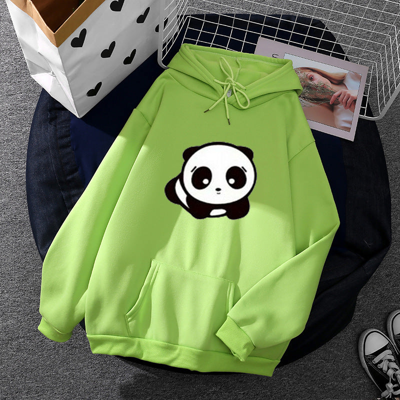 Damen nan kuscheliger Oversize-Kapuzenpullover im Streetwear-Cut mit Kängurutasche und niedlicher Panda-Motivstickerei EB