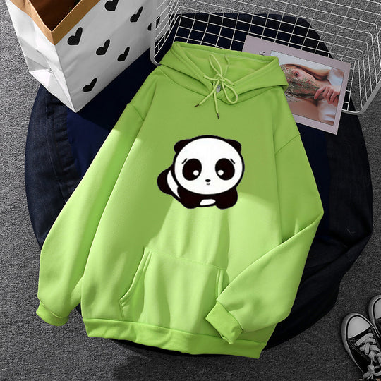 Damen nan kuscheliger Oversize-Kapuzenpullover im Streetwear-Cut mit Kängurutasche und niedlicher Panda-Motivstickerei EB
