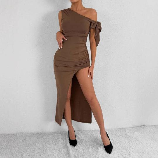 Damen Elegantes Wickelkleid mit asymmetrischem Schnitt und schickem Rüschendetail EB