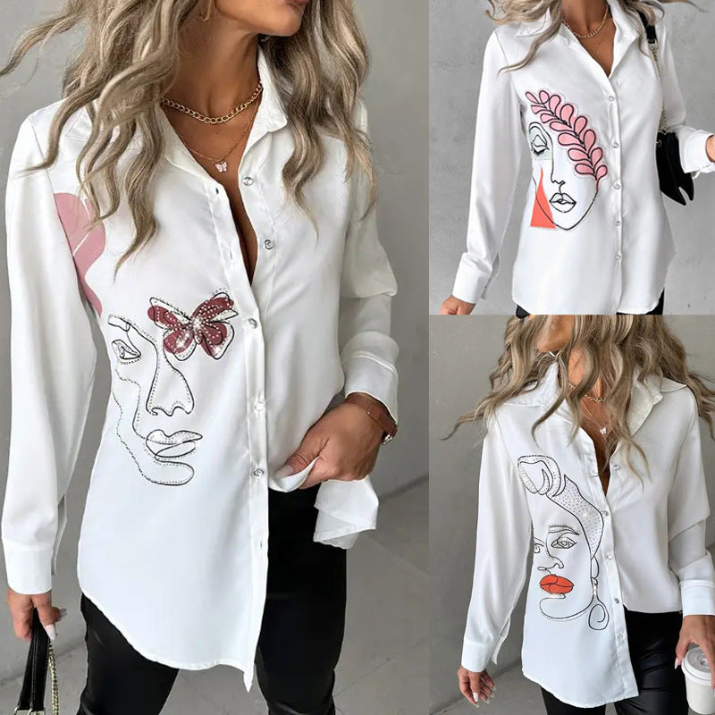 Damen Kunstvolle Bluse mit einzigartigem Grafikdruck EB