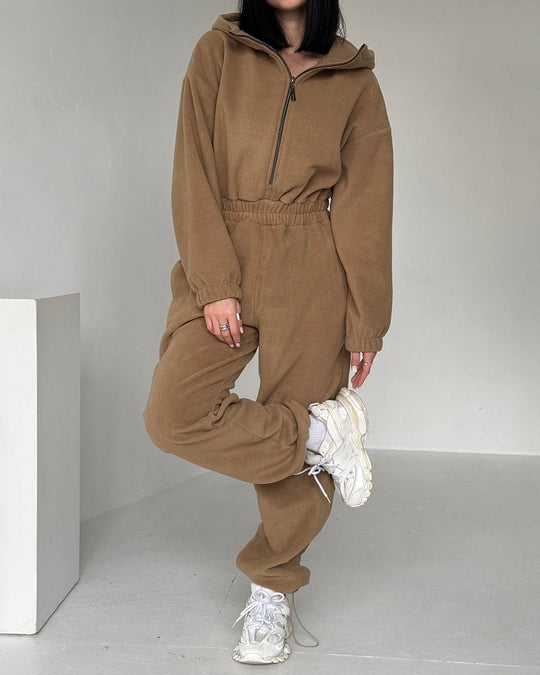 Damen Fleece Jogginganzug mit kurzem Reißverschluss EB