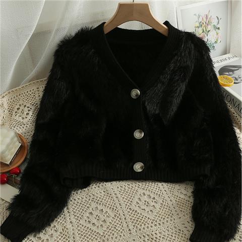 Damen Kuscheliger Cropped Cardigan mit Knopfleiste und weichem Teddy-Fell EB
