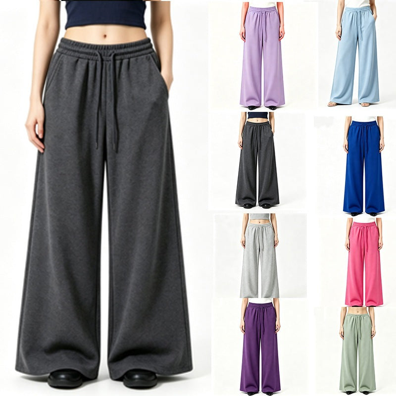 Damen nan weite High-Waist Loungehose mit elastischem Bund, Kordelzug und fließendem Jersey EB