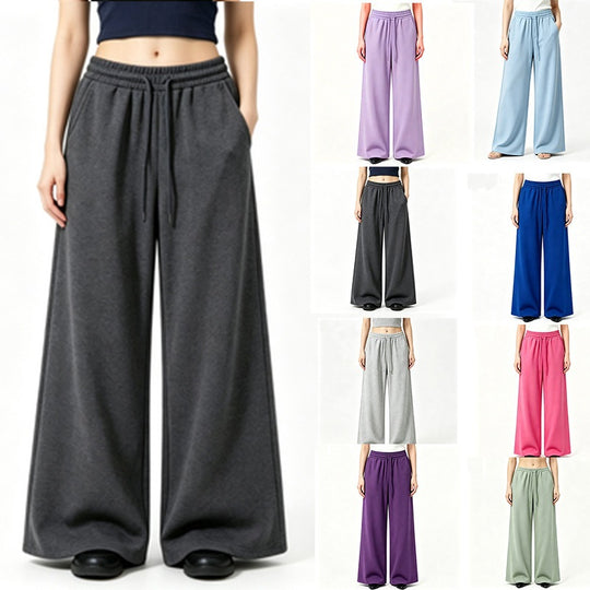 Damen nan weite High-Waist Loungehose mit elastischem Bund, Kordelzug und fließendem Jersey EB
