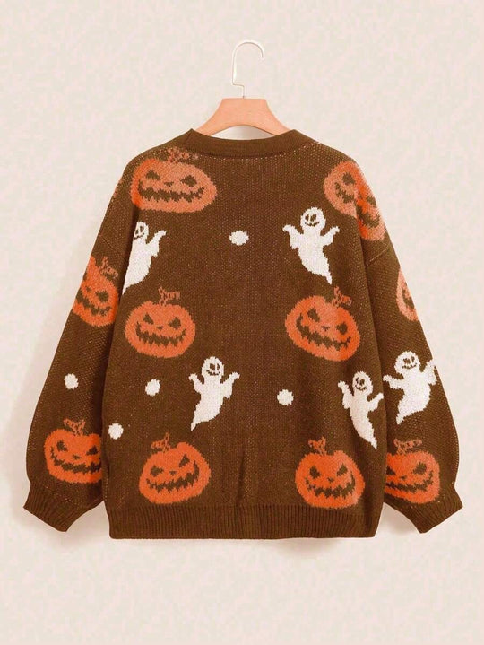 Damen kuschelige Herbstjacke mit gruseligem Motiv EB