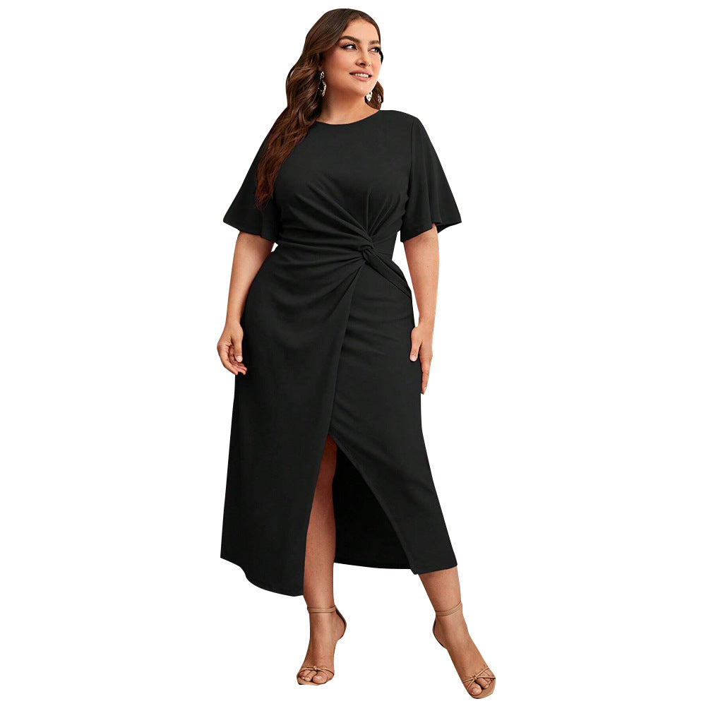 Damen Midikleid mit elegantem Knotendesign und modischem Schlitz EB