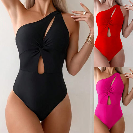 Damen einseitiger Badeanzug mit modischem Knotendesign EB