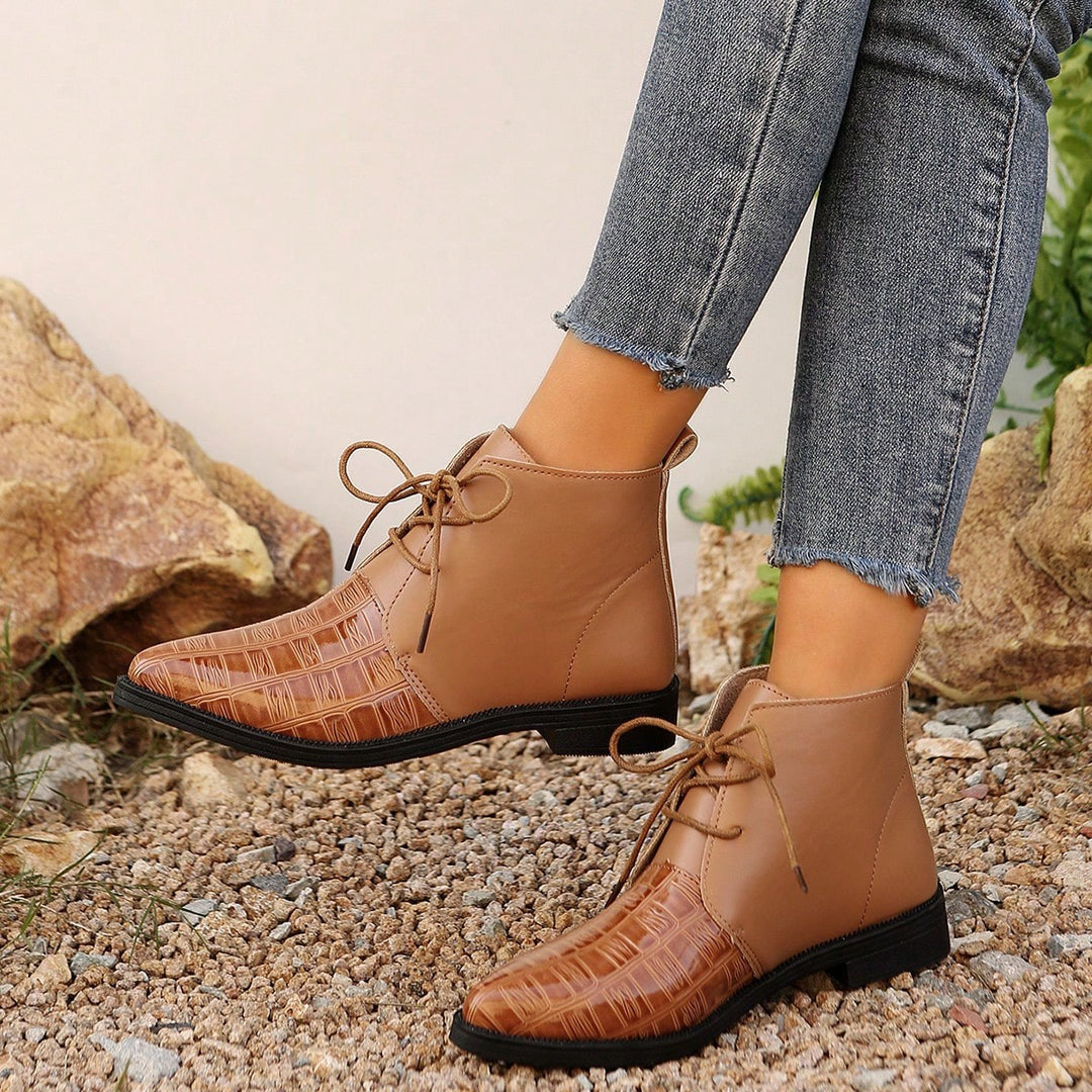 Damen modische stiefeletten mit glänzenden Akzenten und Schnürung EB