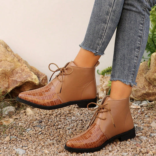 Damen modische stiefeletten mit glänzenden Akzenten und Schnürung EB