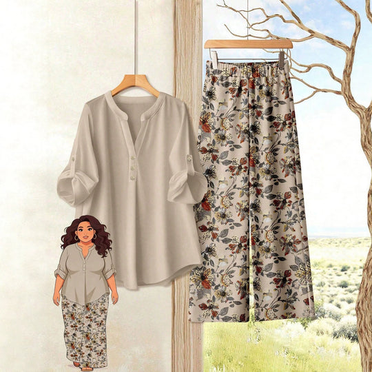 Damen Freizeitoberteil und Blumenhose EB