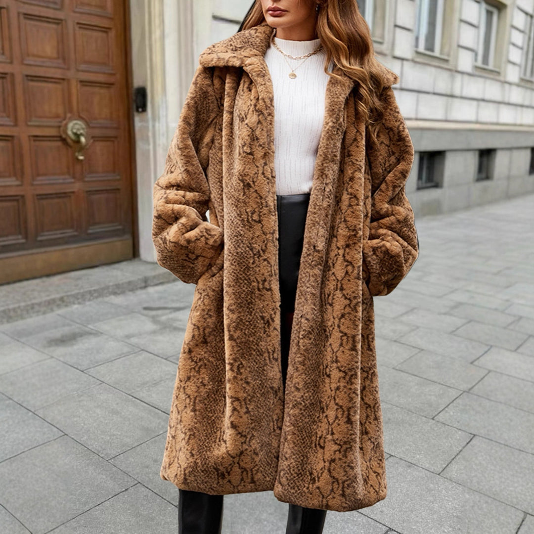 Damen Oversized Kunstpelzmantel mit Schlangenmotiv EB