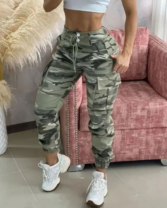 Damen Freizeithose mit Cargo-Taschen und elastischem Bund EB