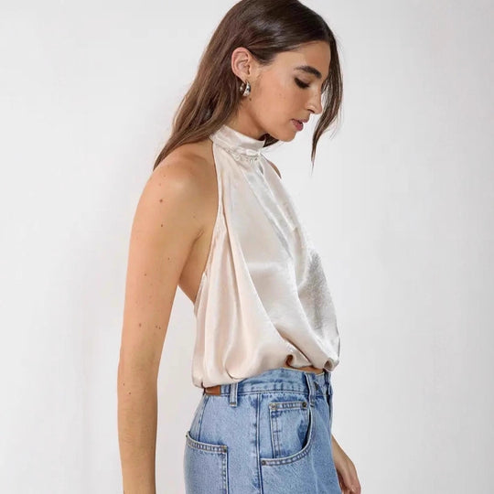 Damen Satin-Haltertop mit gerafftem Ausschnitt EB