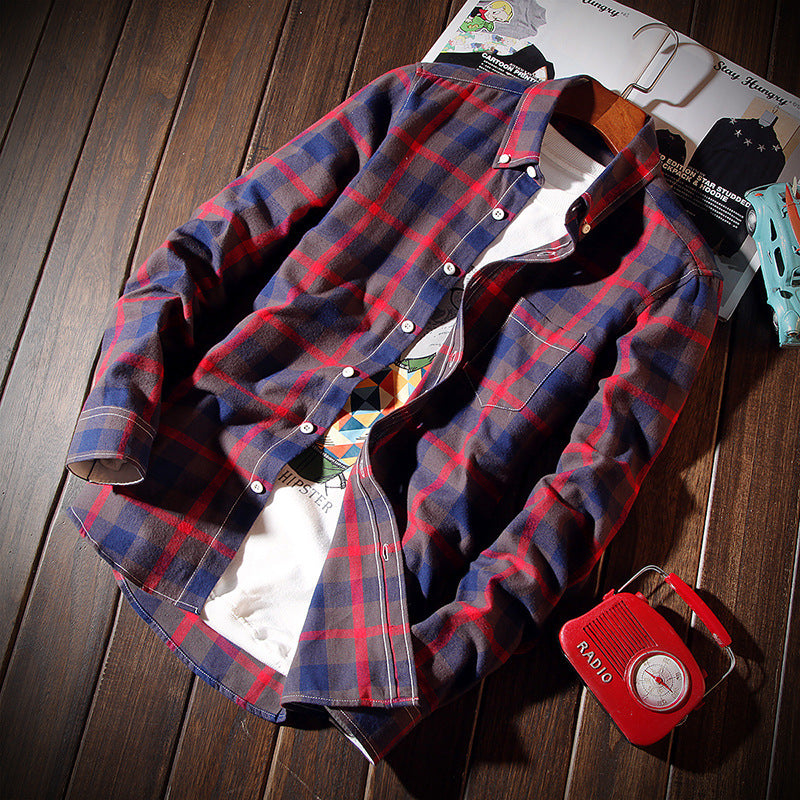 Herren nan lässiges kariertes Baumwoll-Flanellhemd mit Button-Down-Kragen, Brusttasche und abgerundetem Saum EB