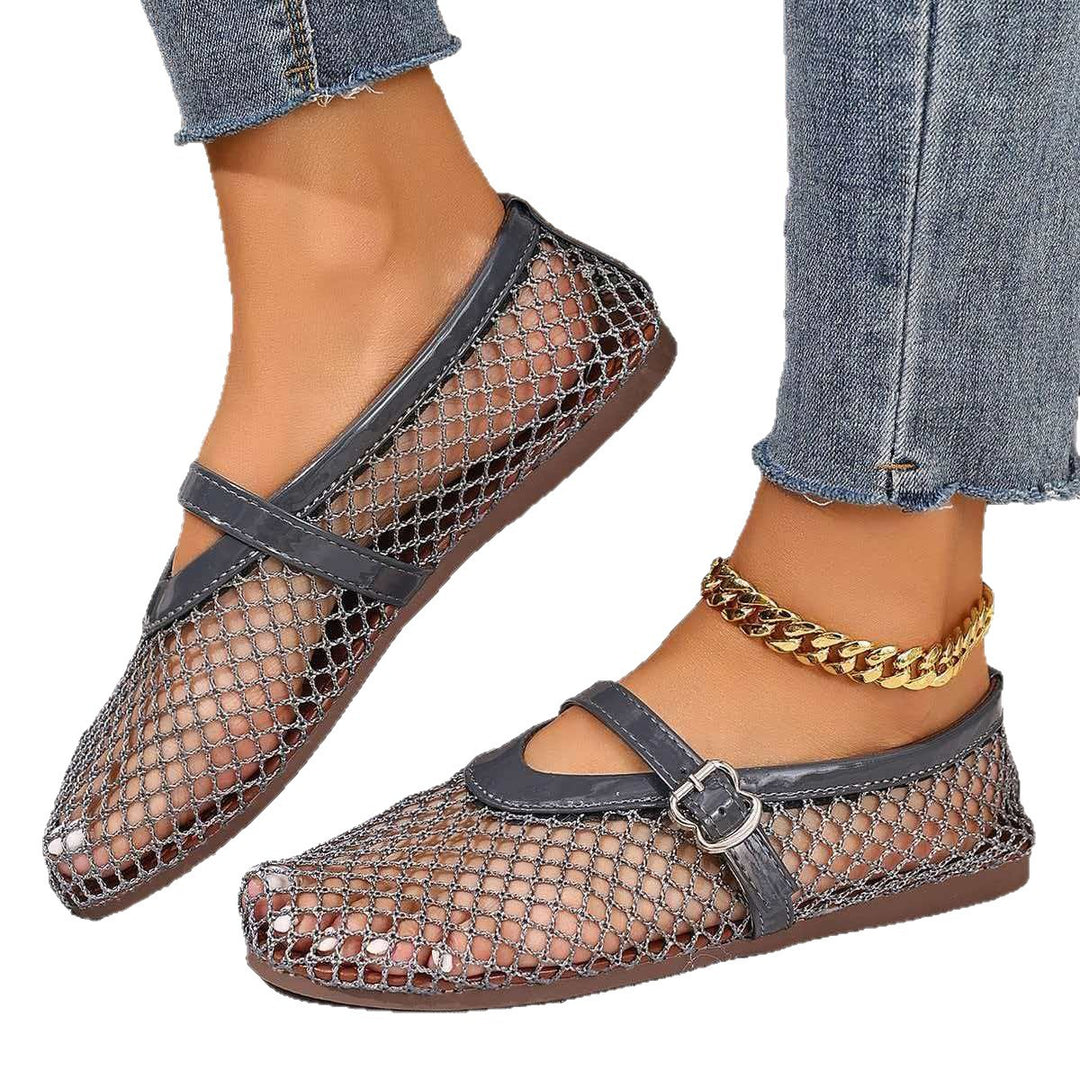 Damen elegante Freizeitschuhe mit Netzdesign und verstellbarem Riemen EB