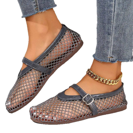 Damen elegante Freizeitschuhe mit Netzdesign und verstellbarem Riemen EB