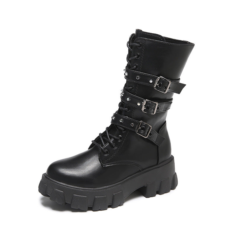 Damen High-Top Schnürstiefel mit verstellbaren Riemen und griffiger Sohle EB