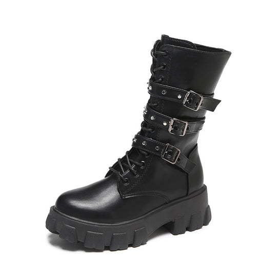 Damen High-Top Schnürstiefel mit verstellbaren Riemen und griffiger Sohle EB