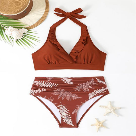 Damen Bikini-Set mit Volant-Top und hochgeschnittenem Slip EB