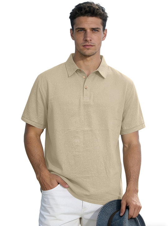 Herren nan legeres Kurzarm-Polo mit Hemdkragen, Kurzknopfleiste und strukturierter Baumwollmischung EB
