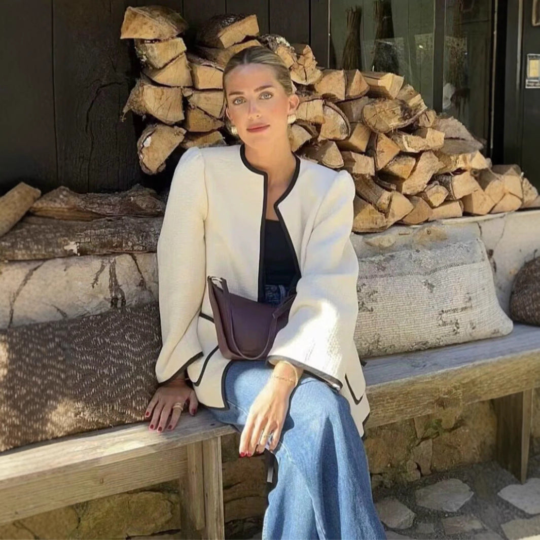Damen gemütliche und stilvolle Jacke mit praktischen Taschen und Bindegürtel EB