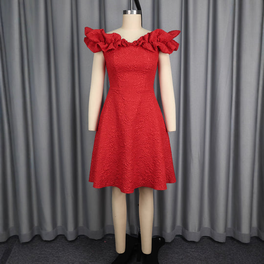 Damen Cocktailkleid mit voluminösen Rüschenärmel EB