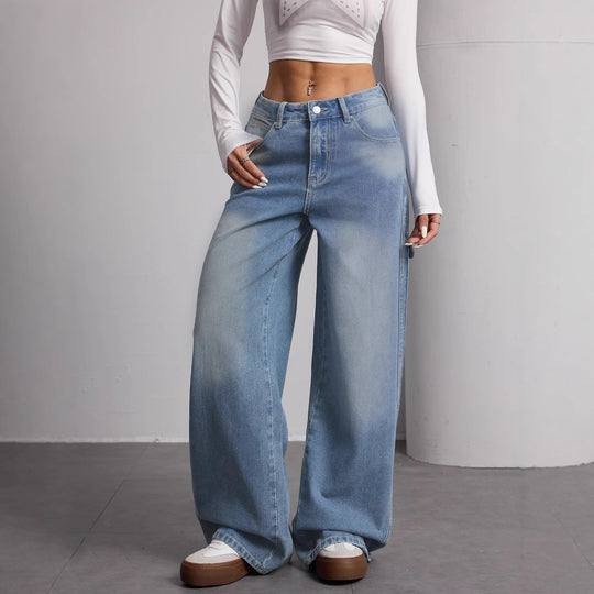 Damen Weite Cargo-Jeans im lässigen Schnitt mit praktischen Taschen EB