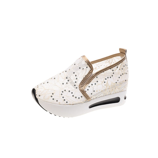 Damen Bequeme Wedge-Sneaker mit modischem Lattice-Design EB