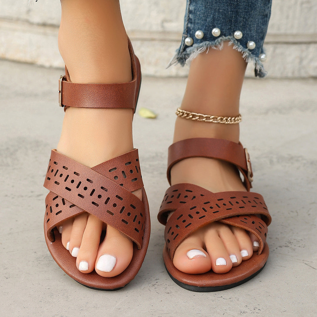 Damen bequeme Schlupfsandalen mit modischem Cut-Out-Design und elastischen Riemen EB