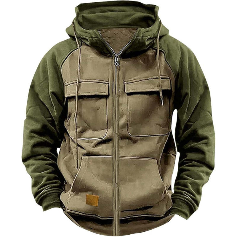 Herren Kapuzenjacke mit Cargo-Taschen und durchgehendem Reißverschluss EB
