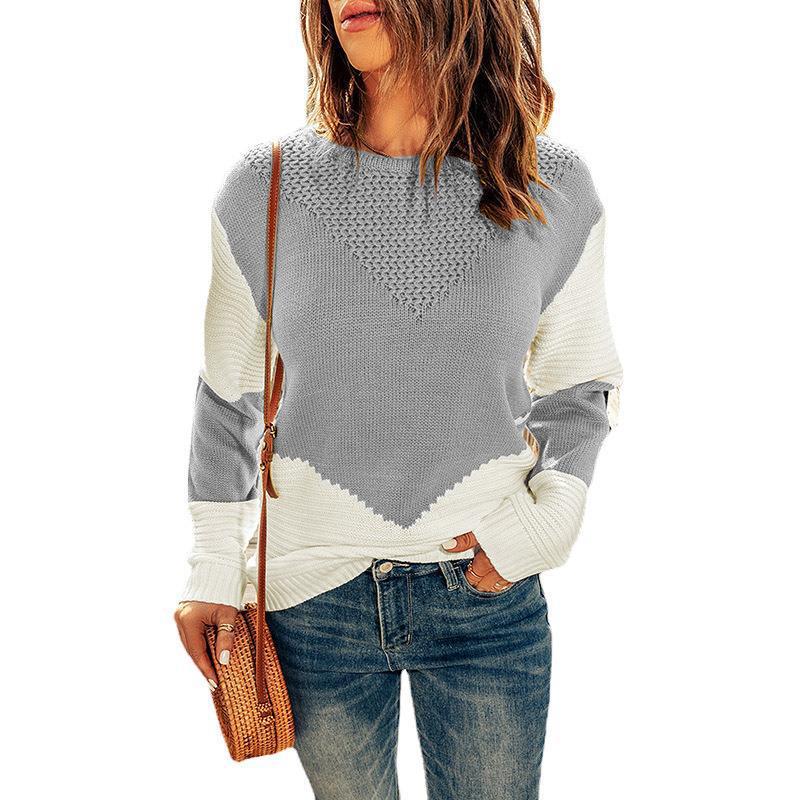 Damen modischer Strickpullover mit modernen Farbkombinationen und strukturierter Optik EB