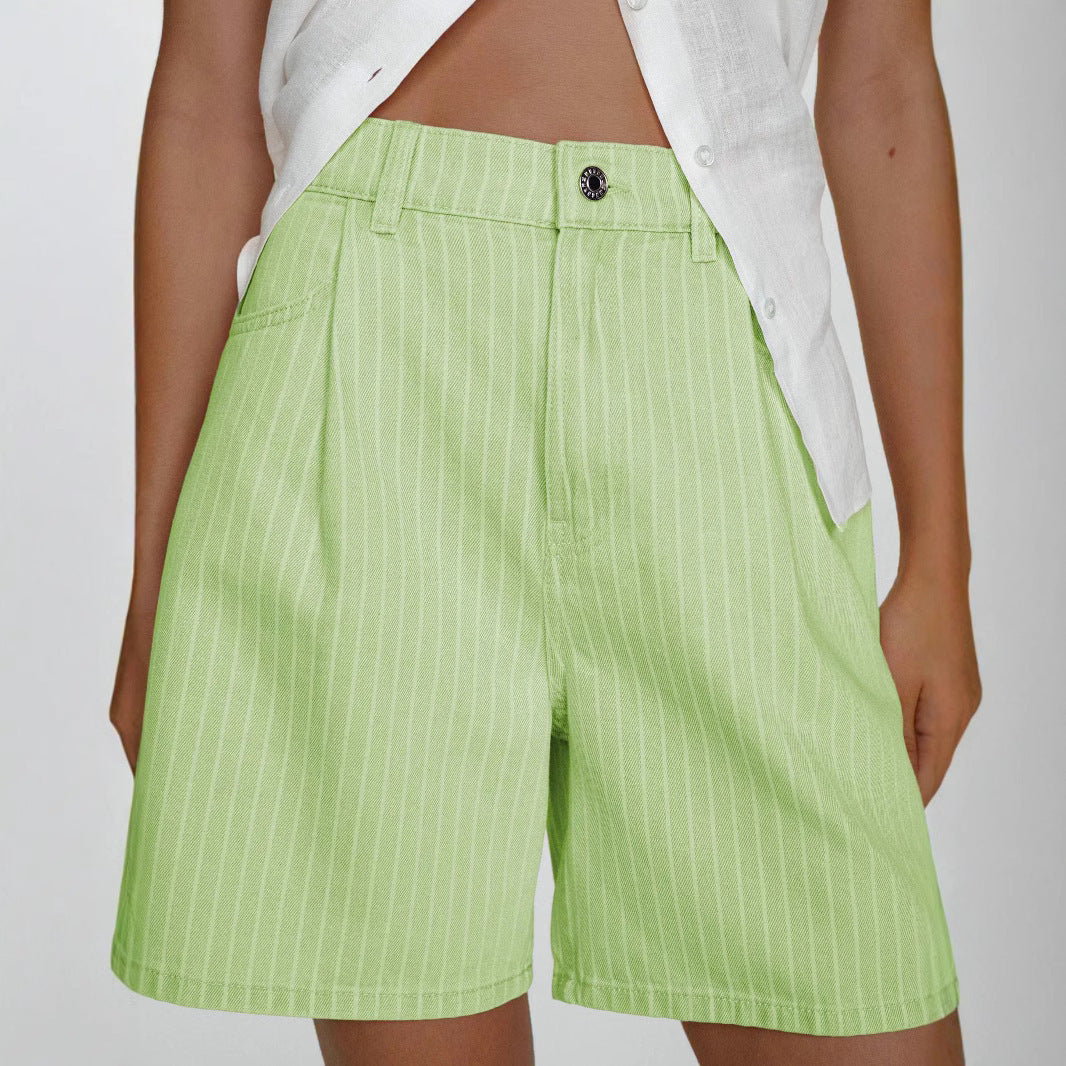 Damen Hoch taillierte Stoff-Shorts im modischen Streifen-Design EB