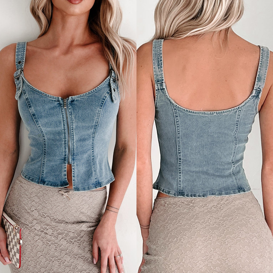 Damen Denim-Corsage mit Reißverschluss und verstellbaren Trägern EB
