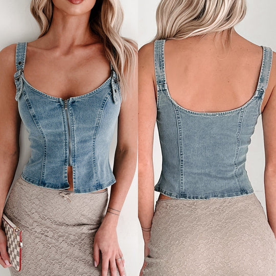 Damen Denim-Corsage mit Reißverschluss und verstellbaren Trägern EB