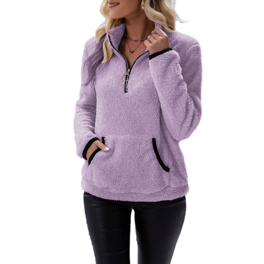 Damen Fleecepullover mit kontrastierenden Taschen und Reißverschluss EB