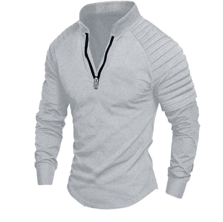 Herren nan Slim-Fit Troyer mit gesteppter Schulterpasse und halbem Reißverschluss EB