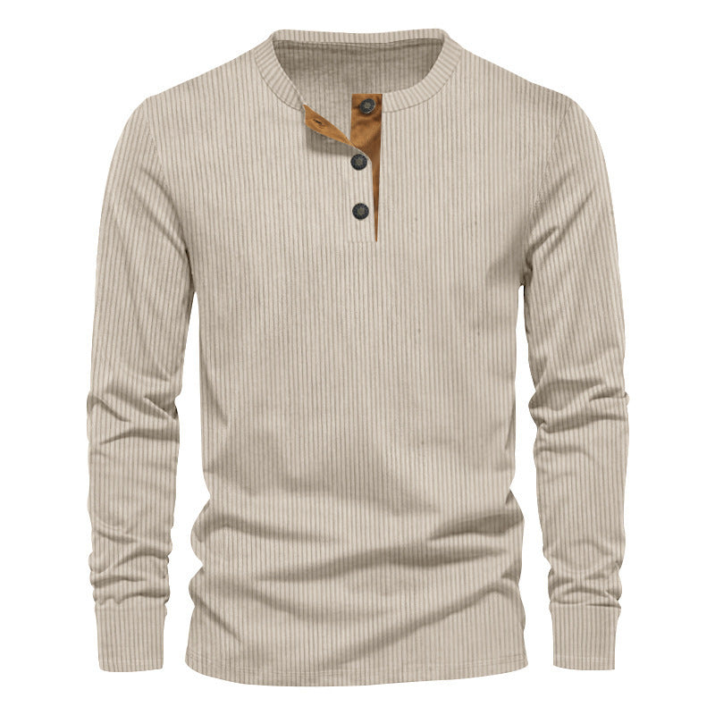 Herren lässiges Langarmshirt mit Knopfleiste und Rippstruktur EB