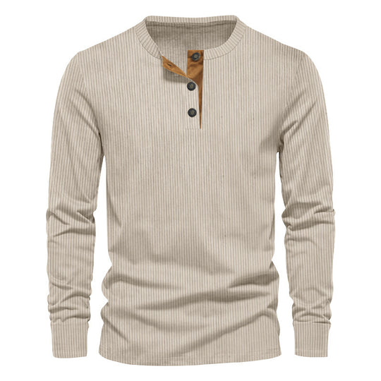 Herren lässiges Langarmshirt mit Knopfleiste und Rippstruktur EB