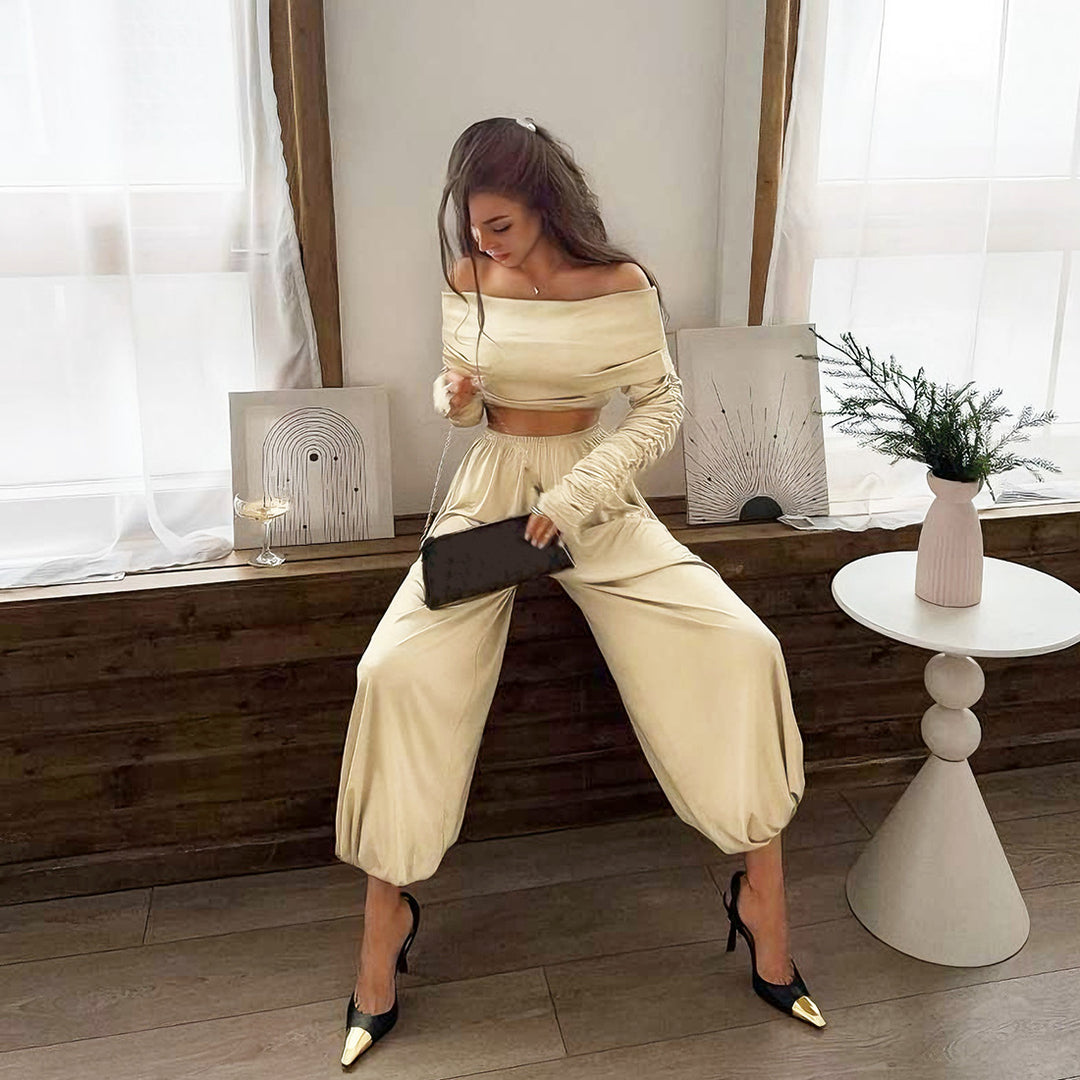 Damen Off-Shoulder Overall mit Raffungen und weitem Bein EB
