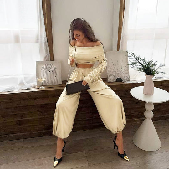 Damen Off-Shoulder Overall mit Raffungen und weitem Bein EB