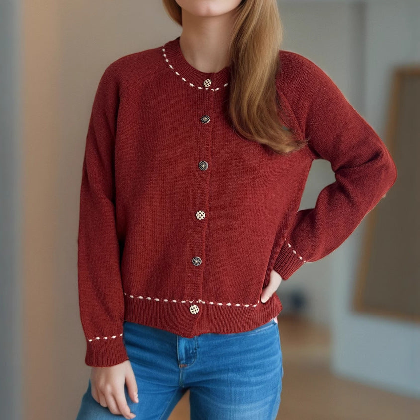 Damen Strickjacke mit dekorativen Knopfdetails und breiten Ärmeln EB