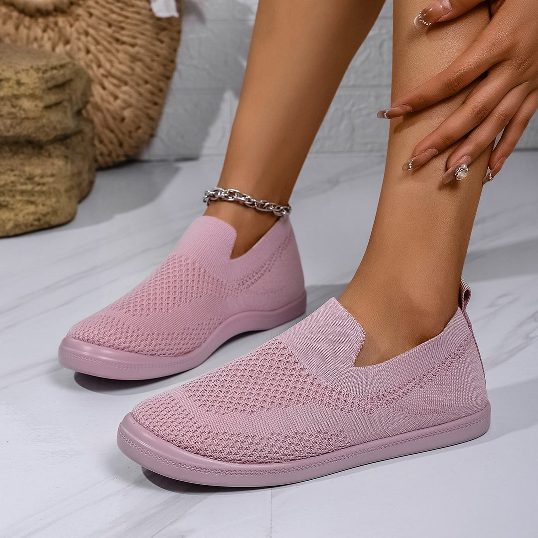 Damen Slip-On Sneakers mit atmungsaktivem Strickoberteil und flexiblem Sohlenprofil EB