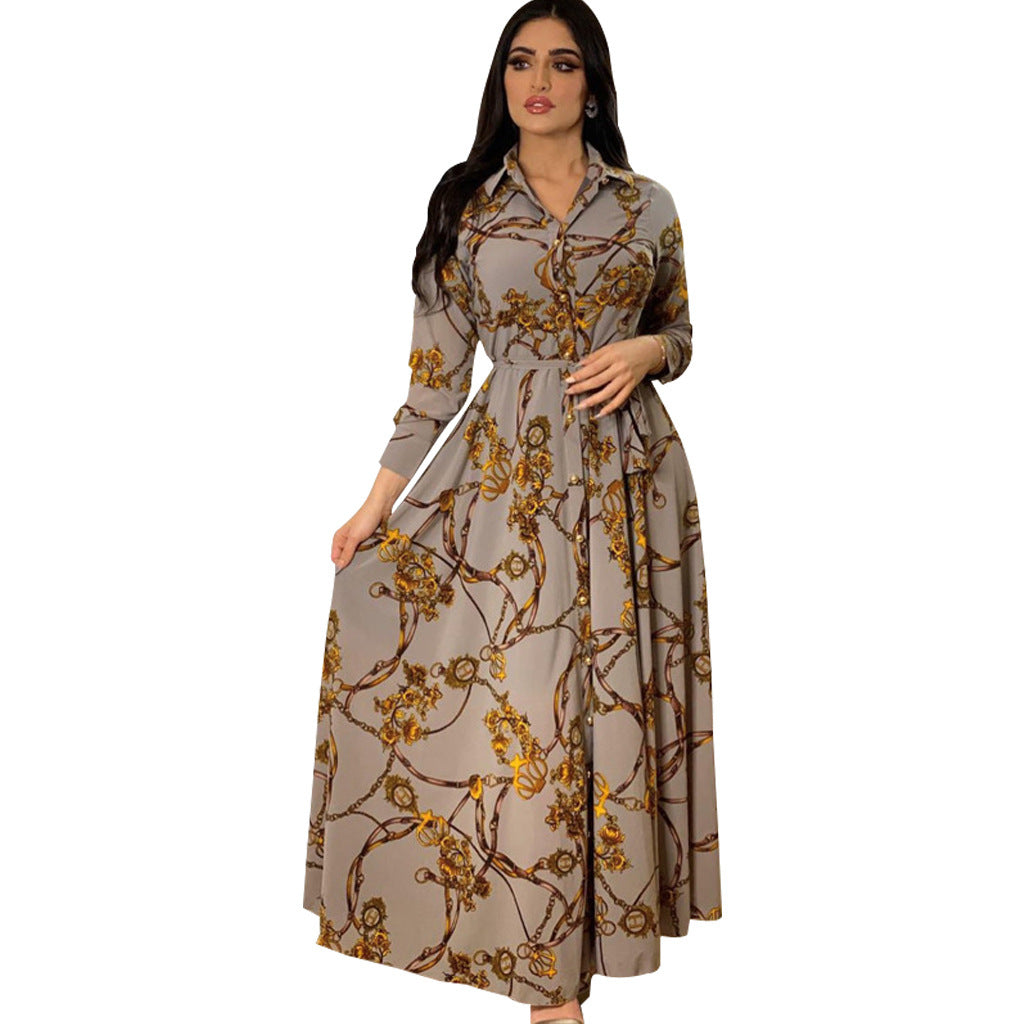 Damen modisches Maxikleid mit taillierter Silhouette und eleganter Knopfdetail EB