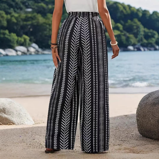 Damen Palazzo-Hose mit elastischem Bund und auffälligem Muster EB