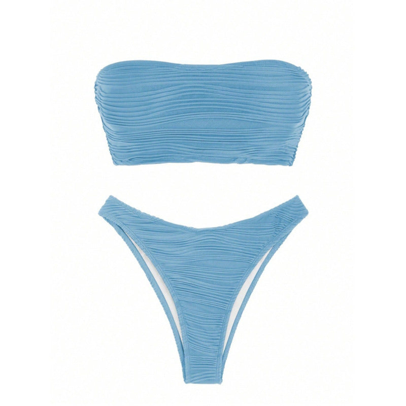 Damen Bandeau-Bikini-Set mit modischem Rippendesign und hohem Beinausschnitt EB