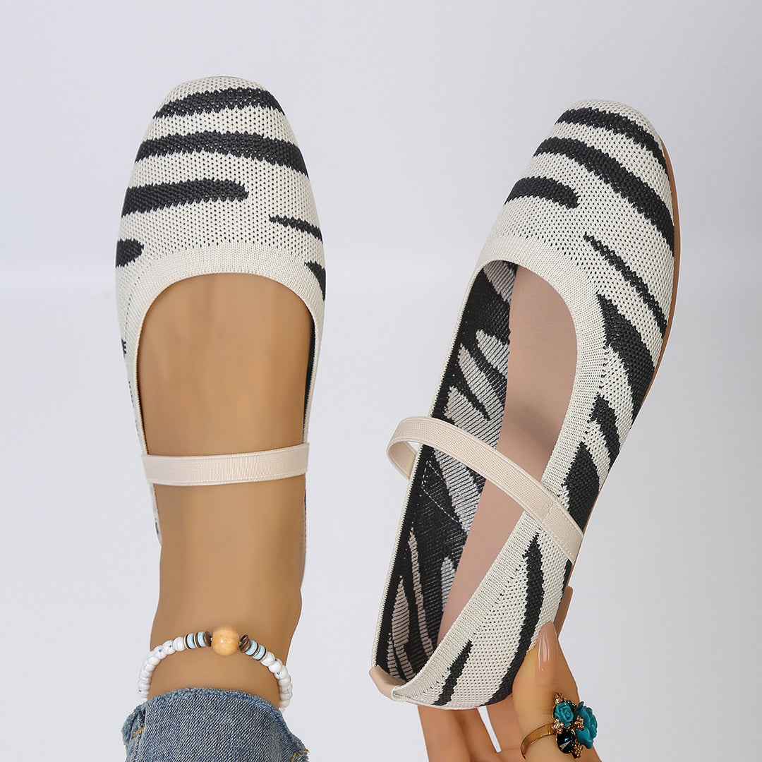Damen Bequeme Ballerinas mit elastischer Riemchenverbindung und modischem Zebra-Design EB