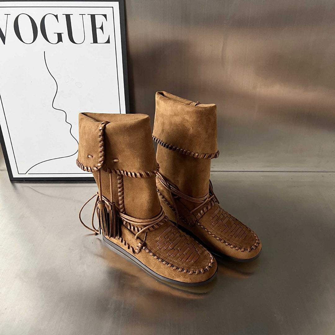 Damen Modische Mokassins-Stiefel mit einzigartigem Flechtmuster von EB