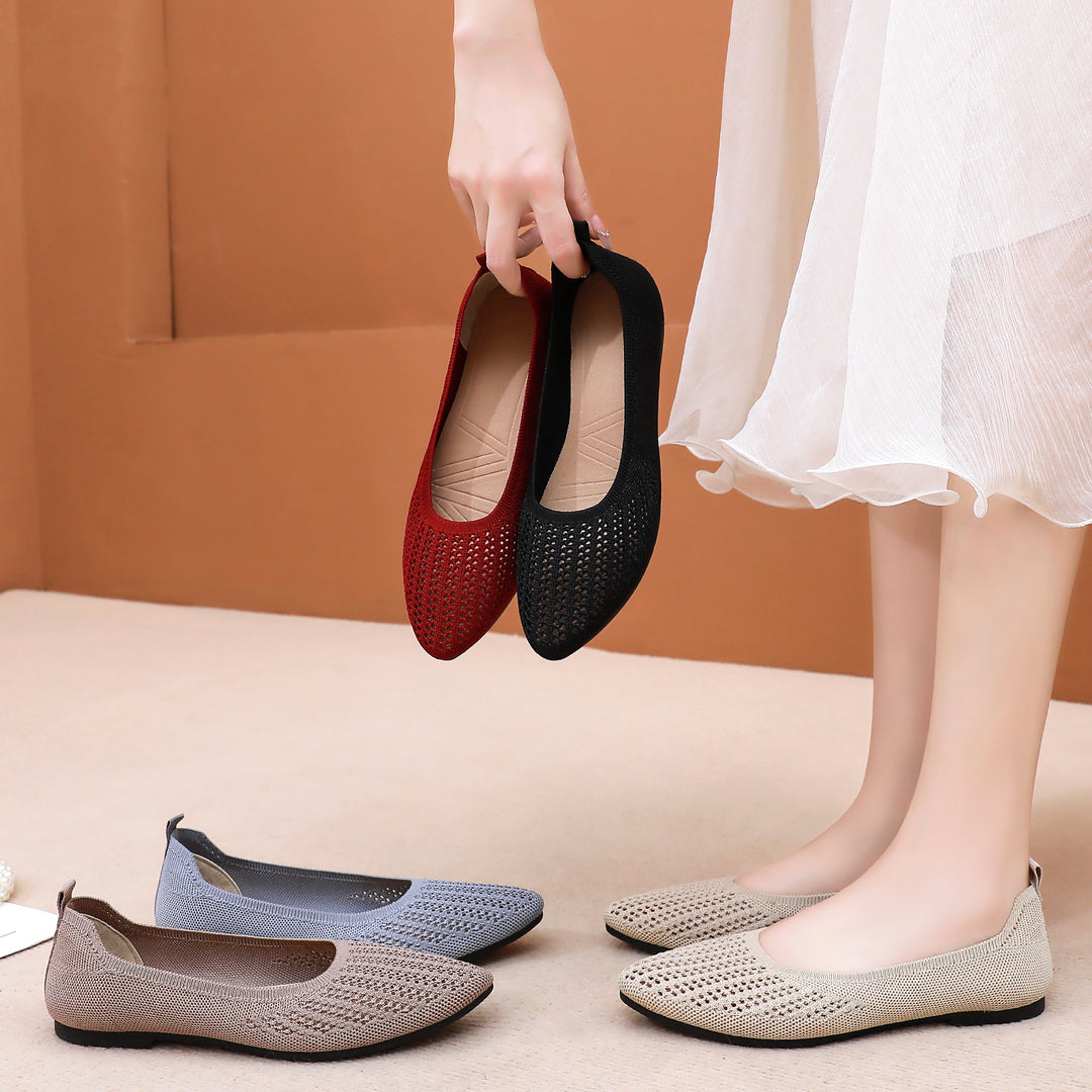 Damen Atmungsaktive Ballerinas mit elastischem Strickdesign EB